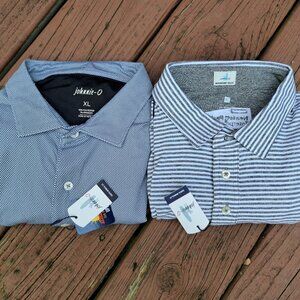 johnnie-O Blue and Gray Striped Polo Shirts
